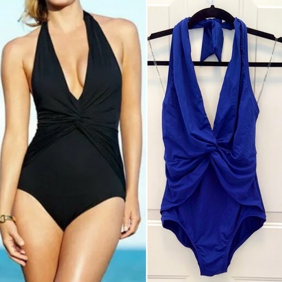 Michael Kors Other - NEW Michael Kors Tie Halter Plunge One Piece Swimsuit Cobalt Blue 8
